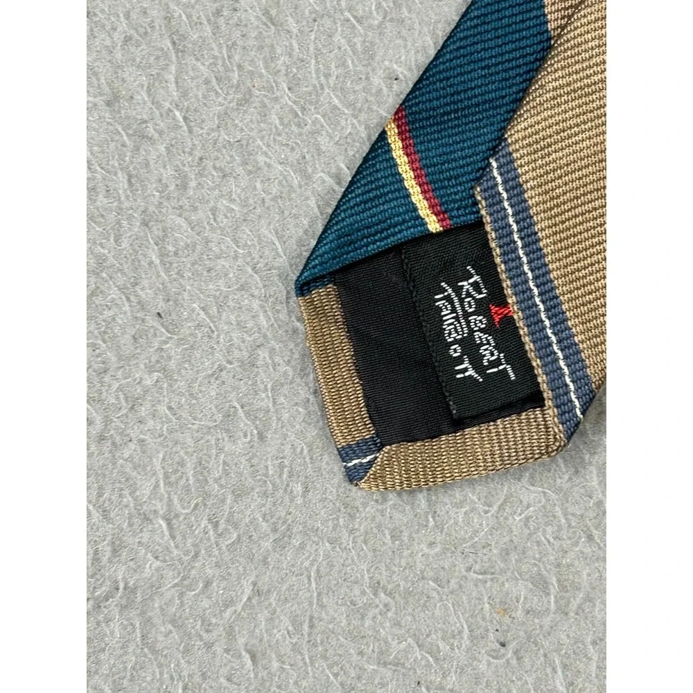 Robert Talbott Tie Mens H. Davis‎ & Sons 100% Silk Hand Sewn Teal Tan Stripped